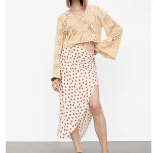 ZARA Gathered Polka Dot Skir Polka Dot Asymmetrical